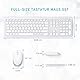 Tastatur Maus Set Kabellos, seenda SK38-3 Ultra-Dünne Wiederaufladbare Funktastatur, Ergonomische Keyboard Mouse mit Silikon Staubschutz für PC/Laptop/Smart TV, QWERTZ Layout Weiß und Silber