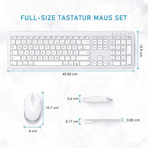 seenda SK38-3 Tastatur Maus Set Kabellos, Ultra-Dünne, Weiß und Silber – Ansicht 6