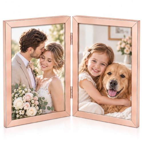 Golden State Art 4x6 Hinged Metal Picture Frame, Rose Gold, Tabletop