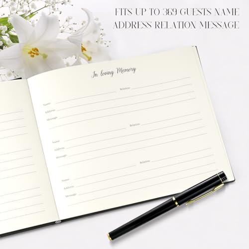 Image of Funeral Guest Book for Memorial Service in Loving Memory Funeral Guest Book with MemoryTable Sign & Back Pocket - Guest Sign in Book for Funeral Service (Black)