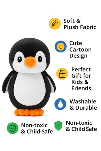 Image of NSA Penguin Soft Toy | Cute & Huggable Plush Stuffed Animal for Kids | Cuddly Cartoon Penguin Plush Doll | Soft Toy for Babys I Birthday Gift & Room Decor Toy (25 cm, Black & White)
