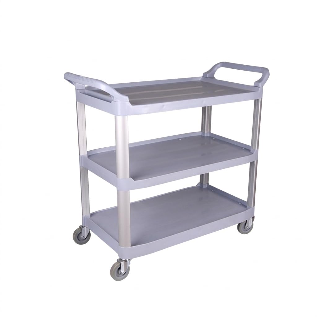 Carro Camarera Cuarz Gris 3 Bandejas | Carro de Servicio Profesional con Ruedas Ø10 cm | Polipropileno Resistente | Carga Máxima 140 kg | Hostelería y Catering