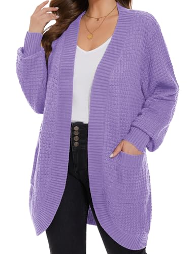 Image of MONNURO Womens Plus Size Open Front Cardigan Waffle Knit Long Sleeve Sweaters Tops Fall Coat Outerwear with Pockets