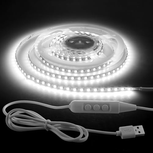 Aclorol 2M USB 5V LED Streifen Kaltweiß 6000K Superhell Dimmbar LED Strip Light mit 1 5 Meter langen USB-Netzteilkabel und Selbstklebend für Küche Schrank Schlafzimmer Deko Indirekte Beleuchtun
