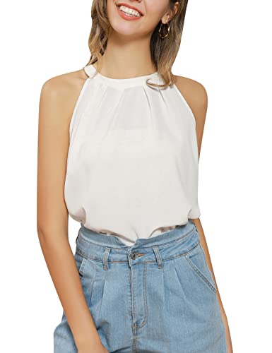 GRACE KARIN Women's Halter Tops Chiffon Sleeveless Blouses Loose fit Shirts Tank Work Cocktail Party White S