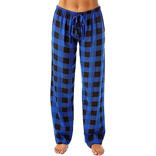 Generic - Pantalon de pyjama pour femme - Motif écossais - Taille élastique - Cordon de serrage - Modal doux et confortable - Vêtements de nuit - Vêtements de nuit pour toutes les saisons, bleu, M