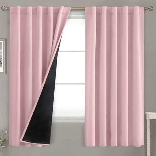 BGment Pink 100% Blackout 63 Inch Curtains 2 Panel Set with Black Liner