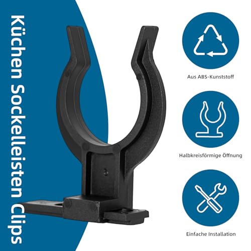 Küchen Sockelleisten Clips, 20 Stück Leistenclips für Sockelleiste Küche mit 60 Schrauben, Sockelblendenhalter & Befestigungsclips für 32-42mm Küchenfüße, Robuste Küchensockel-Lösung