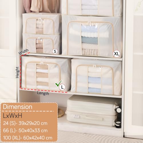Image of HOKIPO 66L Cloth Organizer for Storage, Large Storage Box for Clothes, Cream Pack of 1 (AR-6670-CRM)