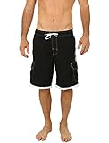 UZZI Men's Relax Long Cargo Swim Trunks Extended Size Black 3XL