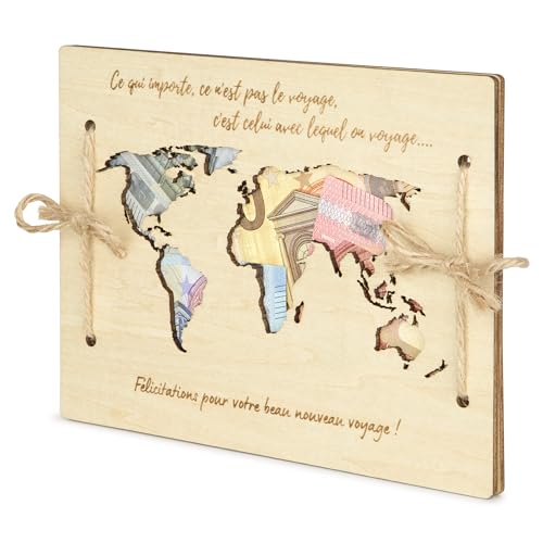EQUIK PRODUCTS Cadeau de mariage | Carte de félicitations avec enveloppe porte-argent | Pour couple marié | Carte du monde