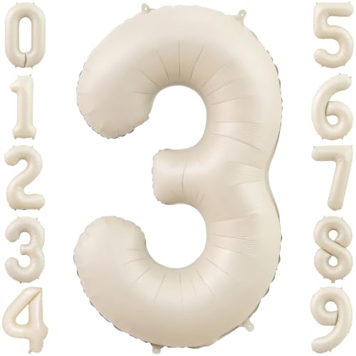 40 Inch Cream Foil Number 3 Balloon for 3th Anniversary Birthday Decor