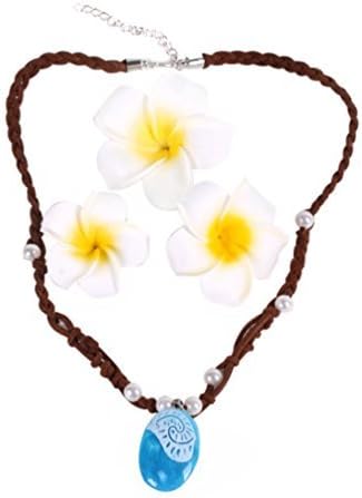 Disfraz de princesa Moana para disfraz accesorio para cosplay collar de regalo y muñeca de cumpleaños para niñas collar y clip para el cabello