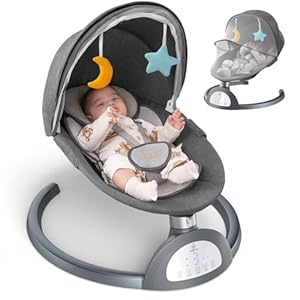 Electric Baby Swing for Infants to Toddler, Bluetooth Baby Rocker with Music Speaker, Protable Bouncer, 5 Sway Speeds 3 Seat Positions, Remote Control for Indoor, Boy, Girl
