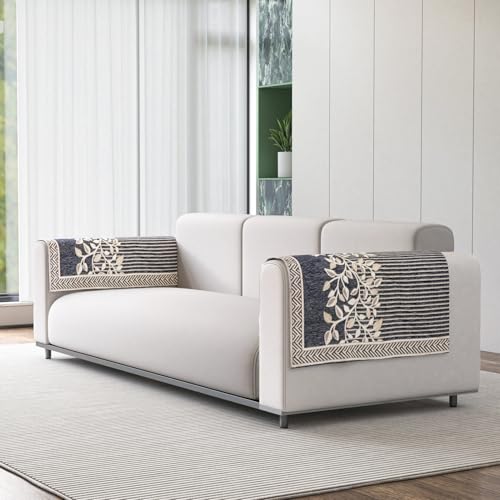 Image of Nendle Premium Chenille Floral Sofa Mat Arms Cover Only - Soft & Durable Protector for L Shape /Standard Sofa Set (58 cm, Grey, 1 Piece)