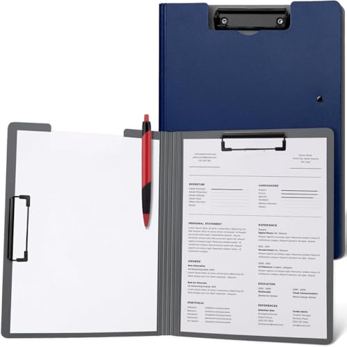 Image of A4 Clipboards File Folder | 360 Degree Flip Sturdy Writing Pad with Strong Metal Dual Clip | Multi-Functional Binder File Folder for School, Office, Artists & Professionals (1, Blue)