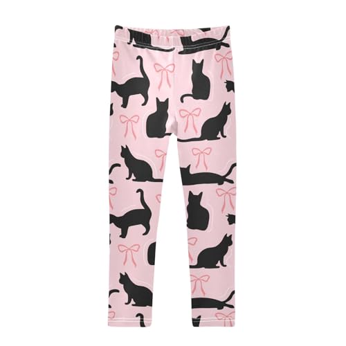 Cats and Bow Girls Leggings,Workout Leggings for Girls Toddler Athletic Legging Size for 3-10T