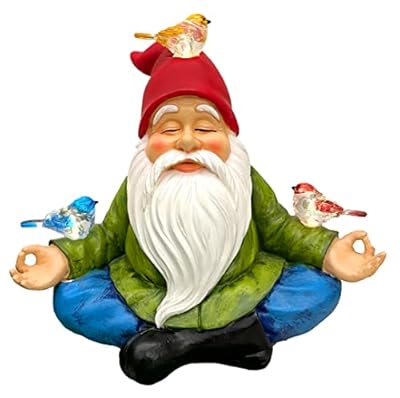 RAYWER Solar Powered Gnome with Red Hat and 3 Birds, Resin Garden Ornament with LED Light, Lawn Figurine Outdoor Decoration Statue (Gnome with 3 Birds)