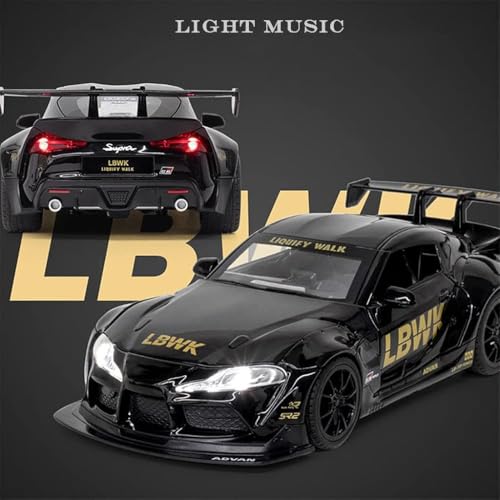 Image of 1:22 Scale Big Size Toyota Supra GR LBWK Metal Diecast Car for Kids with Openable Doors, Sound, Light Effects, Pullback Function (Black)