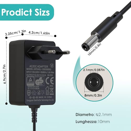 Adaptador Inalámbrico de CA, GeeRic Universal Adaptador de Fuente de Alimentación de DC 12V 2A 1,5 m, Enchufe Europeo, 100-240 V, 50/60 Hz para Proyectores, Tiras LED, Impresoras - imagen 2