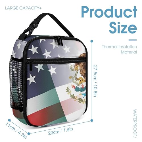 Flag of Mexico And U.S. 3 PCS Backpack Set Casual Daypack with Insulated Lunch Bag & Pencil Case4