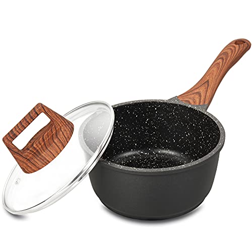 Soup Pot with Lid, 5/1.5 Quart Nonstick Induction Stock Pot, Die Casting Casserole Soup Pan with Granite Coating for All Stoves, Pasta Pot Cooking Pot Sauce Pot, Easy to Clean (Saucepan 1.5 Quart)