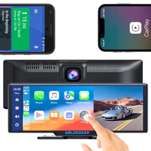Image of BLUEGEAR Dash Pro 10.3 inch Full HD Touchscreen Android Auto, Apple Car Play, Dual Camera Support, 4K, Inbuilt Audio, Portable-Google & Siri Assistance (Smart Dash Pro Screen + 4K Dash Cam)