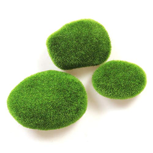 Tank Decoration Artificial Moss Stone Resin Water Plant Setting Green Grass Ball Decorative Plants Scenery 3Pcs(S)