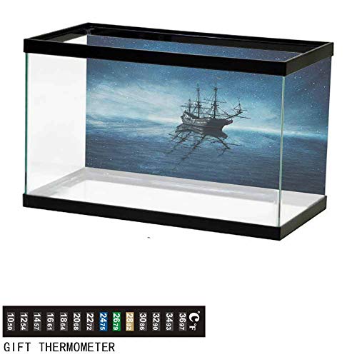 wwwhsl Aquarium Background,Static Cling,Ship on Dark Blue Sea with Starry Night Sky Water
