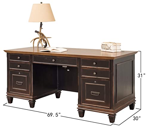 Martin Furniture Hartford Double Pedestal Shaped Desk, Brown - Fully Assembled #TOP2