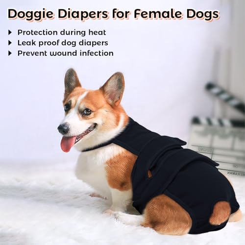 Image of QBLEEV Female Dog Diapers with Adjustable Suspenders - Washable Sanitary Panties for Dogs in Heat or Incontinence, Escape-Proof Reusable Pet Period Underwear Onesie for Small to Large Breeds