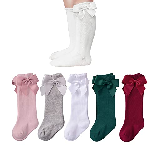 Image of Zando Baby Knee High Socks - Cotton Long Ruffle Socks for Infant Toddler Girls Cable Knit Toddler Girl Stockings