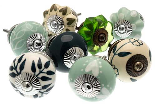Lot mixte de boutons de placard en céramique style vert Skandi, lot de 8 (Mg-712) ; marque « Mango Tree » déposée
