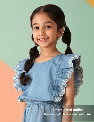 Image of Amazon Brand - Symbol Girl's Denim Cotton Fit and Flare Knee-Length Casual Dress