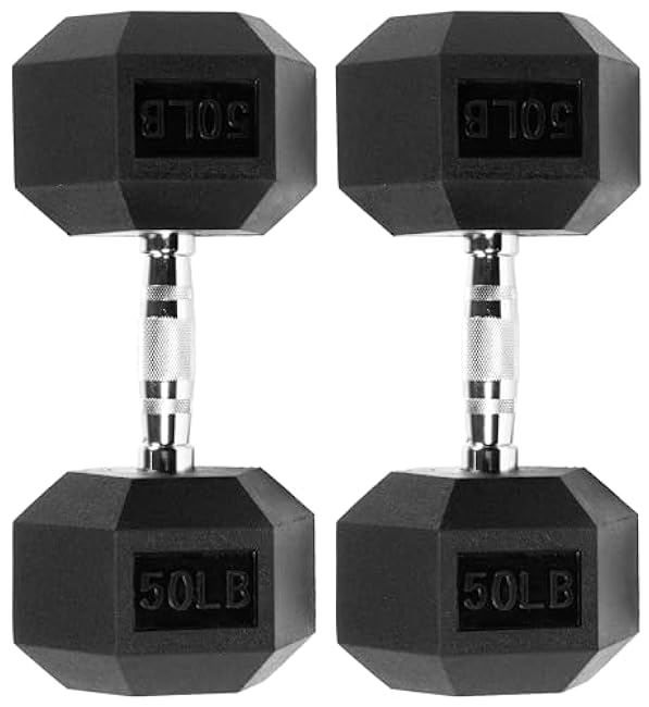 Premium Rubber Encased Hex Dumbbell, 50LB Pair