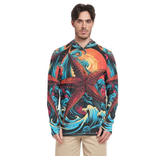 Rash Guard Homme Créatif Étoile de Mer Rouge de Haute Qualité à Manches Longues UPF50+