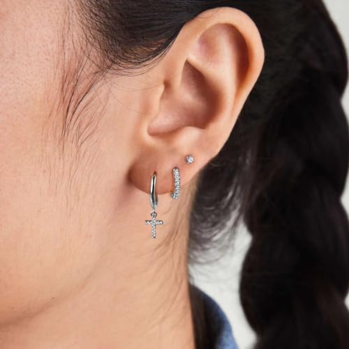 Gold Earring Set for Women Sterling Silver Earring Stacks Trendy CZ Huggie Cross Hoop Star Moon Earrings Stack4