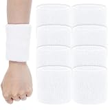 8Pcs Wrist Sweatbands Tennis Wristbands, Wrists Sweatbands Sports Wristbands Absorbing Cotton Terry Cloths Arm Sweat Bands(White)