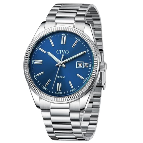 CIVO Analog Mens Watches Silver: Wrist Watches with Date Easy to Read - Dress Stainless Steel Watch for Men Gifts for Husband Father at Birthday Anniversary