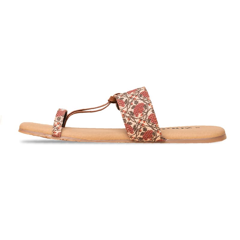 Image of ZOUK Auroville Botanica Women's Chappals Brown and Beige Flat Sandal
