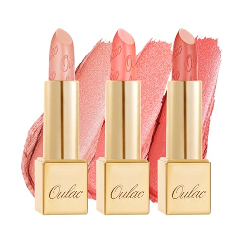 OULAC Metallic Shine Matte Lipstick Set, NudeLipstick Set Glitter Long Lasting Lipsticks, High Impact, Ultra Hydrating Lip Color 4.3 g*3(GM09+GM11+GM12)