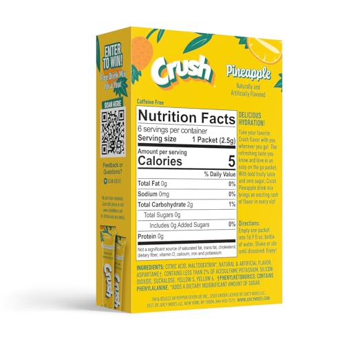 Crush- Powder Drink Mix - Sugar Free & Delicious (Pineapple, 72 Sticks)