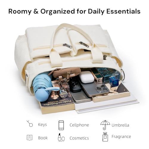 Image of YDF Corduroy Tote Bag for Women Crossbody Purse with Zipper, Aesthetic Multi Pocket Work School Bag, Gifts for Mom Teacher