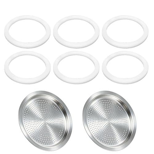 8 Pcs Moka Pot Filter Set, 3 Cups(130ML / 4.4OZ), Compatible with Bialetti