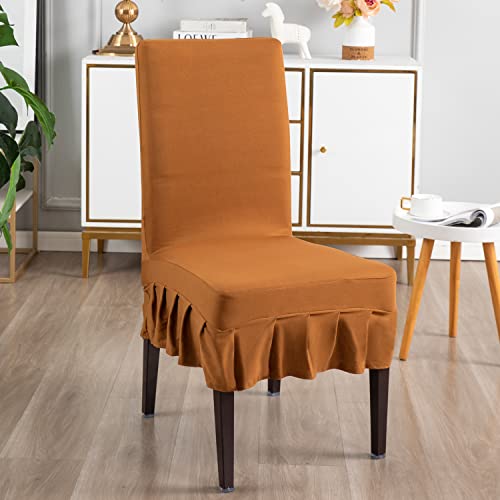 Image of HOKIPO Stretchable Dining Chair Frill Cover Set of 2 Washable Slip Covers (AR-4092-D4*2), Polyester Blend