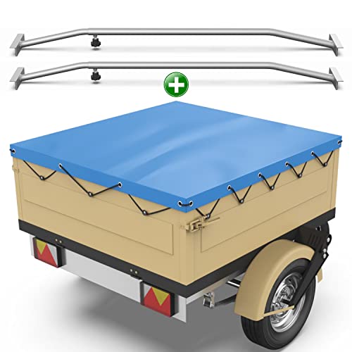 Tarpofix® Anhängerplane 130x110 cm + 2X Planenbügel | Anhänger Plane Flachplane aus PVC PLANENMATERIAL | Verstärkte HP DDR Anhänger Plane für Diverse PKW Hänger | Abdeckplane + Flachplanenbügel
