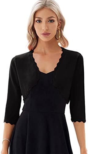 Women Open Front Cardigan Irregular Hemline Bolero Shrug Sweater Black XL