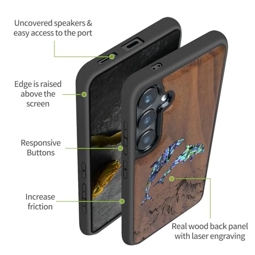 Coque Galaxy S25 gravure bois et incrustation coquille de noyer
