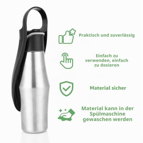 Trinkflasche Hunde unterwegs Edelstahl Trinkflasche Hund, Tragbare Haustier Wasserflasche Faltbare trinkflasche Hunde Wasserspender Reise Zubehör für Wandern und Camping 750ml Schwarz