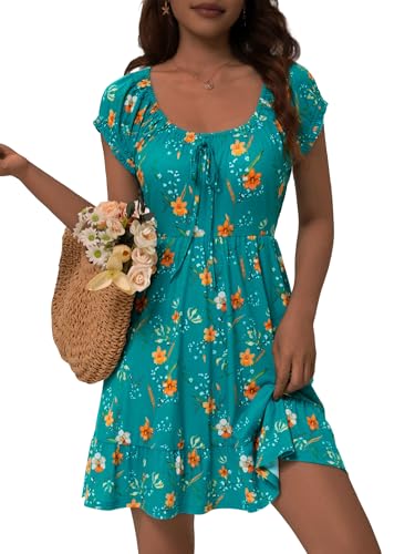 Image of HUHOT Teen Petite Women Floral Short Summer Mini Dresses with Pockets Cute Milkmaid Sundress 2026